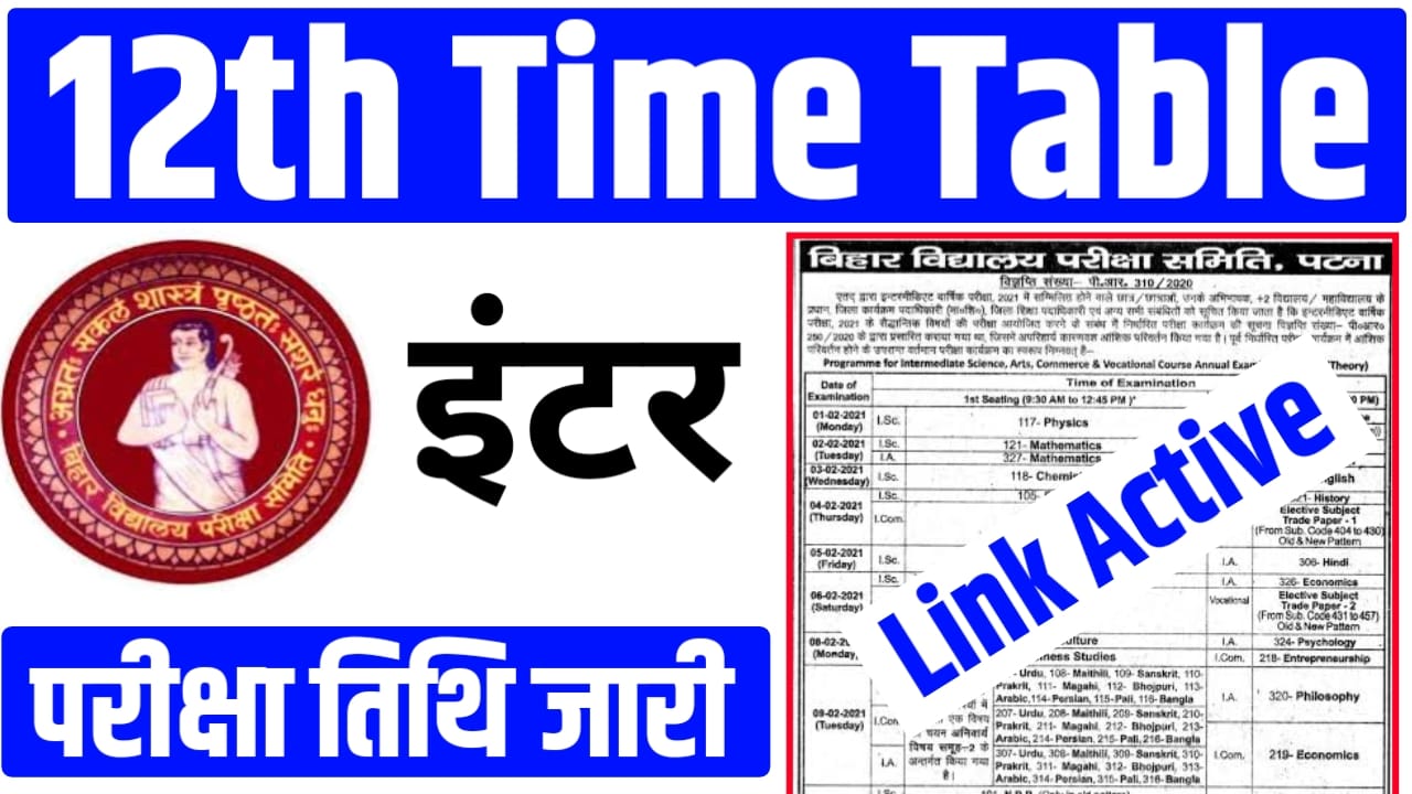 Bihar Board Class 12th Time Table 2025