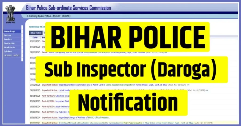 Bihar Police SI Notification 2026